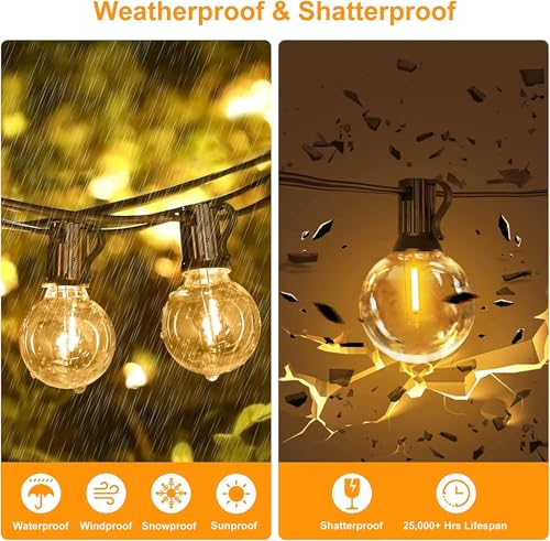 Outdoor String Light 50FT Patio Black with 52 Shatterproof G40 LED Clear Globe Bulbs for Indoor/Outdoor, Connectable Hanging Lights for Backyard Balcony Party Decor - size: 50FT/52Led Bulbs