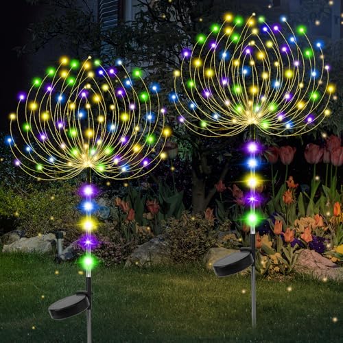 Garden Decor Solar Lights Outdoor,155LED 8 lighting modes pole light Waterproof Colorful Solar Garden Lights for Christmas, Halloween Decoration,Yard, Patio, Porch,Flower Pot,Pathway (2Pack) - color: Multicolor