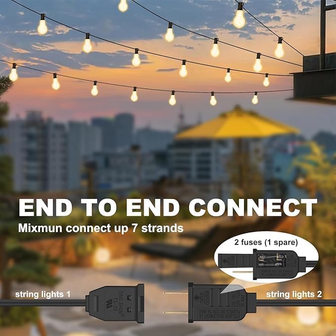 26FT Outdoor String Lights Waterproof with 17+2 Bulbs (1.5FT Bulbs Spacing), Remote & Dimmer, Commercial Patio String Lights with 3 Mode Light & Timing, 50PC Mounting Ties for Outside - size: 26FT With Remote