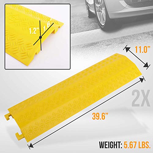 Pyle Durable Cable Ramp Protective Cover - 2,000 lbs Max Heavy Duty Drop Over Hose & Cable Track Protector, Safe in High Walking Traffic Areas, Cable Concealer for Outdoor & Indoor Use, 2 Pack