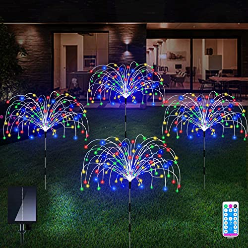 Outdoor Solar Garden Lights,Firework Lights 4 Pack Waterproof Decorative Pathway Lights,120Led Firefly Lights Solar Outdoor Decor for Courtyard Garden Party Yard Decorations Outdoor,Colorful - color: Multicolor