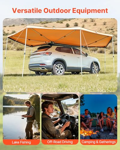 VEVOR 270 Degree Awning, 133 sq.ft Driver Side Vehicle Awning, Waterproof UV50+ Car Side Awnings with Carry Bag, All-Weather Free-Standing Overland Awnings Car Shelter for SUV Van Truck Camping - color: Khaki 270° 20*6.7ft Car Awning