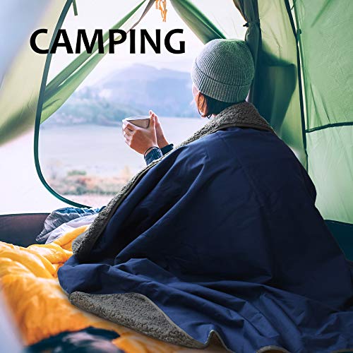 Tirrinia Large Waterproof Outdoor Blanket, Soft Warm Windproof Stadium Blanket with Sherpa Fleece and Foldable for Outdoor Sport, Baseball, Football, Beach, Concerts, Car - color: Navy Blue, size: 59" x 79"