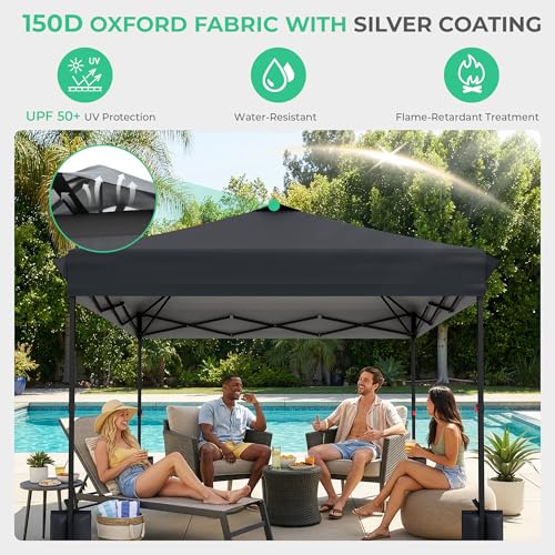 JEAREY 10x10 Pop Up Canopy Tent, Heavy Duty Outdoor Canopy with 1-Push Instant Setup, Commercial Tent with Roller Bag, 4 Sandbags and 8 Stakes, Water-Resistant, Gray - color: Gray