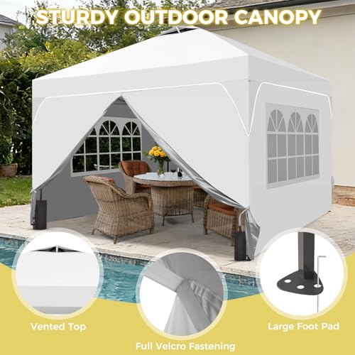 8x8 FT Pop Up Canopy with 1-Button Push, 4 Removable Sidewalls, Sandbags, Instant Canopy Tent for Outdoor Events - color: White, size: 8x8 with Sidewalls