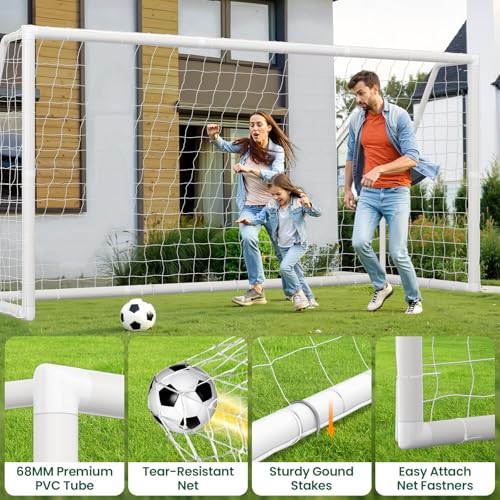 NAIZEA Soccer Goals - 24x8/21x7/18x7/12x6/16x7/10x6/8x6/6x4FT Soccer Goals for Backyard - Metal Soccer Goal for Youth Adult - Multiple Sizes Colors- Perfect for Games Indoor Outdoor - size: 12ft x 6ft, style: Trainer-White/PVC
