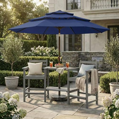 Kingdura 10ft 3-Tier Patio Umbrella, Outdoor Table Umbrella with Easy Crank & Tilt, 8 Reinforced Ribs, UV Protection for Deck, Pool, Market, Backyard (Navy blue) - color: Navy blue, size: 10 FT