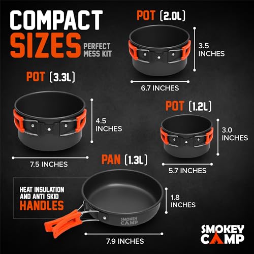 Smokey Camp Camping Cookware Mess Kit Set with Stove - Backpacking Camping Pots and Pans Set, All in One Non-Stick Camping Cooking Set, Portable Stove, Hiking, Picnic, Outdoor & Camping Cookware Set - style: 1.2+2.0+3.3 Liter Pot