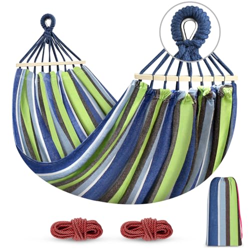 MOSFiATA Hammocks Portable Camping Hammock Upgraded 550lb Comfortable Fabric Hammock with Two Anti Roll Balance Beam and Sturdy Tree Straps for Camping, Patio, Backyard, Outdoor （Light Green） - color: Light Green