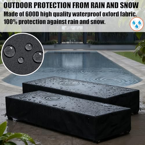 Lounge Chair Covers Outdoor Waterproof Patio Chaise Lounge Cover 600D Weather Resistant Material, UV Protection, Windproof Design 2 Pack 78" x 26" x 12" H, Black - color: Black, size: 2 Pack (78"l X 26"w X 12"h)