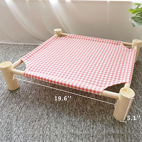Pozico Elevated Cat & Dog Bed – Wooden Frame Pet Hammock for Small Dogs & Cats, Indoor/Outdoor Raised Bed with Breathable Mesh, Portable Pet Cot Furniture – Pink Grid - color: Pink Grid