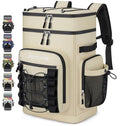 Insulated Cooler Backpack, 40L Leakproof Backpack with Double Compartments for Men & Women, Large Lunch Cooler for Camping, Beach, Travel, Picnic, Up to 48 Cans - color: Beige