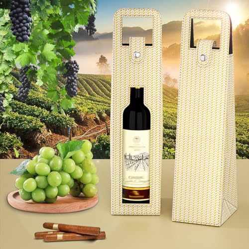 RYDDOY Wine Gift Bag, Reusable Leather Wine Tote Carrier, Single Bottle Champagne Beer Gift Bags Carrier for Birthday, Wedding, Picnic Party, Christmas festival Gifts (Beige) - color: A-Beige-16.1×3.5×3.5