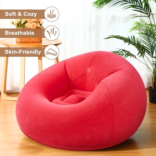 Realspring 6 9 12 Pcs Inflatable Bean Bag Chairs for Adults with Electric Air Pump, Blow up Couch Folding Portable Inflatable Couch Lazy Sofa for Outdoor Movie Night Camping(Red,6 Pcs) - color: Red