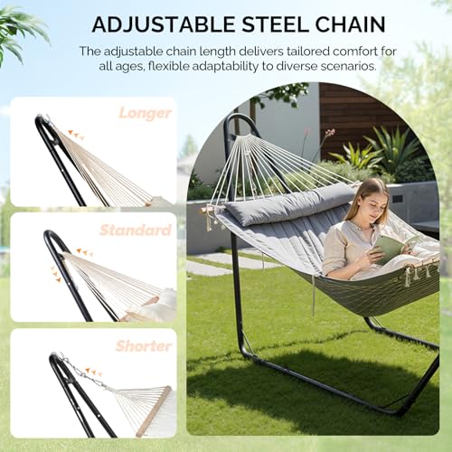 ONCLOUD Hammock with Stand, Double-Barrel Hammock with Hammock Bed, Heavy Duty Adjustable Hammock Set for Outdoors, Patio, Yard, Garden, 550 LBS (Gray) - color: Grey