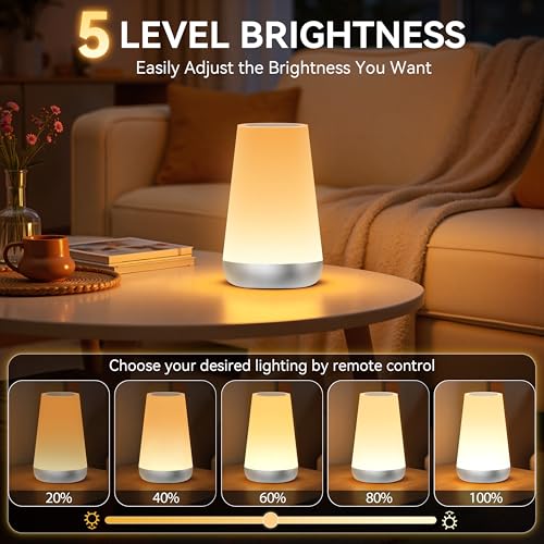 Auxmir Rechargeable LED Night Light, Touch & Remote Control Bedside Lamp with 13 Colors, 5 Brightness Levels, Portable Table Lamp for Kids Baby Nursery, Bedroom, Bathroom, Camping, Silver - color: Silver