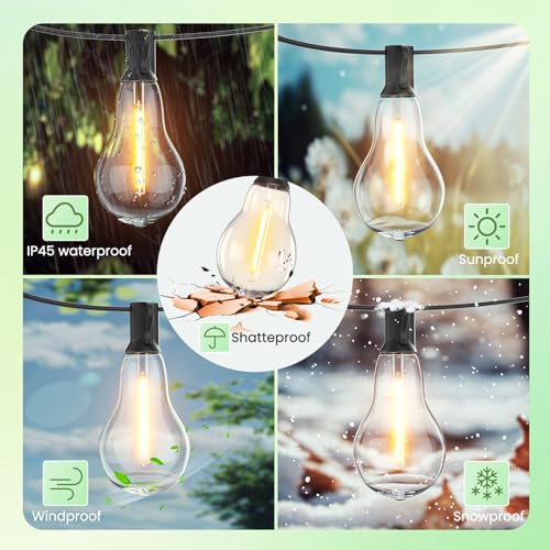 Outdoor String Lights 50FT LED String Lights for Outside with 27 A39 Waterproof Edison Bulbs (2 Spare), Patio Lights Outside Hanging for Bistro,Balcony,Porch,Yard,Garden,Black Cord - color: Black, size: 50ft