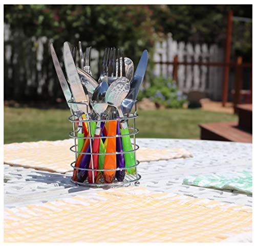 The Original Brink House Rainbow Mix & Match Stainless Steel Cutlery Set with Translucent Handles / 16 pieces with Metal Stand/Lifestyle utensils set for home, first apartment, dorm, outdoor events - color: Rainbow Assortment, size: Service for 4 (16 pcs)