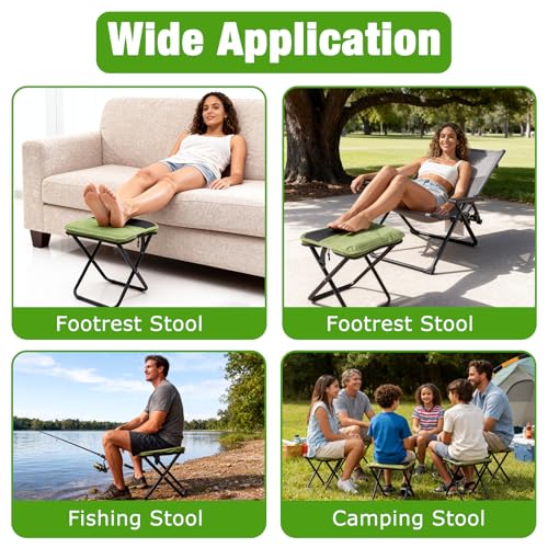 Portable Ultralight Collapsible Camping Stool,Stool Folding Chair,Lightweight Handy Fishing Stool 350 LB,Backpack Pocket Stool for Hiking Picnic Travel with Sunglass Bag and Magnetic Hat Clip - color: Green+large