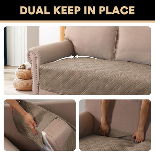 PrinceDeco Waterproof Sofa Bed Cover Washable，Thick Loveseat Couch Covers for 2 Cushion Couch Sofa Pet Friendly, Pet Couch Covers Furniture Protector for Dogs Cats ((Taupe,40x48 Inch) - color: Taupe, size: Seat-Loveseat