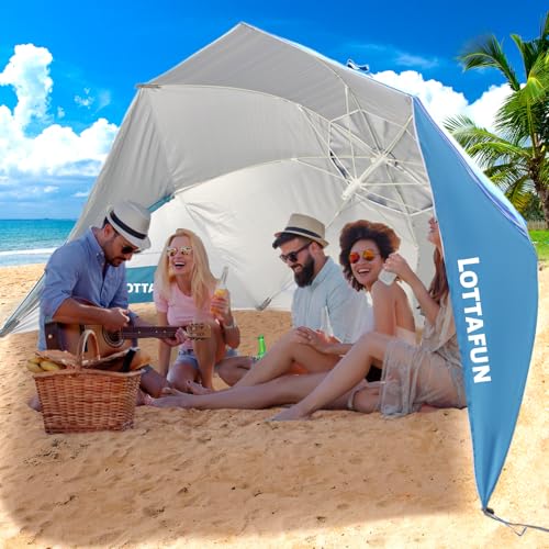LOTTAFUN Beach Shelter Umbrella Premiere UPF 50+ Umbrella Shelter for Sun and Rain Protection for Adult (10-Foot,Blue Stripe) - color: Blue Wave Stripe