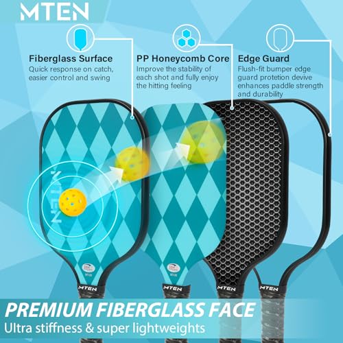 Pickleball Paddles Set of 2 or 4, or Single Paddle – USAPA Approved Fiberglass Surface Pickleball Rackets Set for Men & Women - color: Lake blue*2