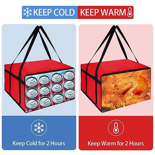 CIVJET Insulated Pizza Delivery Bag for Carry Hot, 20" x 20" x 14" Carrier Warmer, Insulated Food Delivery Bag, Insulated Grocery Cooler Bags for Catering/Doordash, Commercial Food Warmers（Red, 1Pk） - color: Red, size: 20 X 20 X 14 Inches