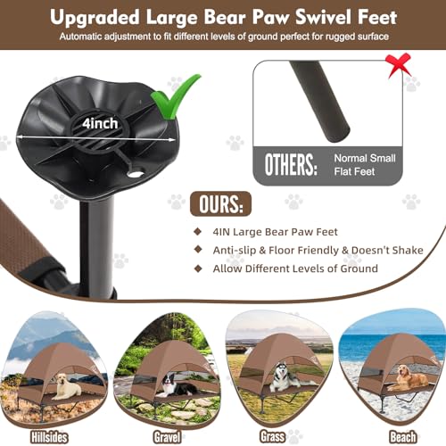 Upgraded Elevated Dog Bed with Canopy, Portable Raised Outdoor Dog Bed with Stable Anti-Slip Feet, Wider Shade Pet Bed Cot, Raised Dog Beds for Large Dogs Camping, Indoor & Outdoor Use - color: Dog Canopy-Brown, size: 50.0"L x 32.0"W x 42.5"Th