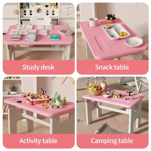 UNICOO Kids Folding Table, Toddler Activity Table for Study, Snack, Art Craft and Play, Portable Plastic Children's Table for Small Spaces, Home and Playroom - color: Pink