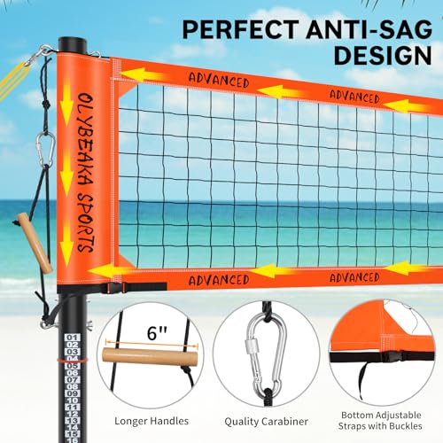 Professional Outdoor Volleyball Net Set for Backyard Beach with 1.7" Aluminum Poles, 45-ply HDPE Net, PU Volleyball and Pump, Boundary Line, Large Carry Bag - Anti-sag & Easy Setup - color: Orange