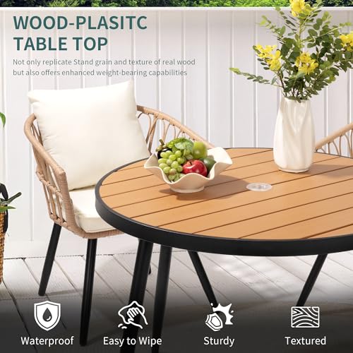 Pamapic 5-Pieces Patio Dining Set with Wood Table Top, All-Weather PE Rattan Patio Furniture Set, Outdoor Dining Furniture with Removable Cushion Chairs & Round Table for Garden Lawn Patio,Cream - color: Cream, size: 5 PCS