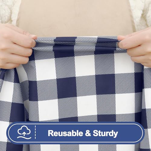 Smiry Picnic Table Cloth 2 Pack, Waterproof Elastic Fitted Tablecloths for 18x72 Rectangle Tables, Washable Polyester Buffalo Plaid Tablecloth for Camping, Dining & Outdoor (Navy & White, 18" x 72") - color: Navy and White, size: 18" x 72"