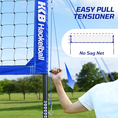 Haokelball Outdoor Volleyball Net Set for Backyard, 32FT Regulation, 3-Level Adjustable Height & Anti-Sag Tension System, Heavy Duty Thick Poles, Includes Volleyball, Pump, Boundary Line and Carry Bag - color: A-Blue