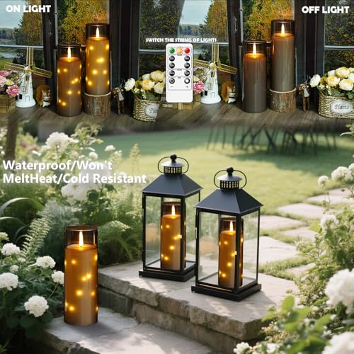 kakoya 11" x 4" Large Outdoor Waterproof Flameless LED Candles with Remote and Timer,Acrylic Pillar Candles Battery Operated with Embedded Star String for Porch,Patio,Outdoor Decor,Set of 2(Grey) - color: Gray, size: 2PCS-D4"xH11"