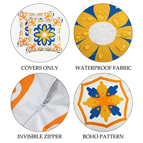 Pyonic Outdoor Pillow Covers 16x16 Spring Summer Garden Waterproof Throw Pillow Covers Cushion Case Patio Pillows for Couch Tent,Set of 4 Yellow and Blue - color: Yellow, size: 16" x 16" (Pack of 4)