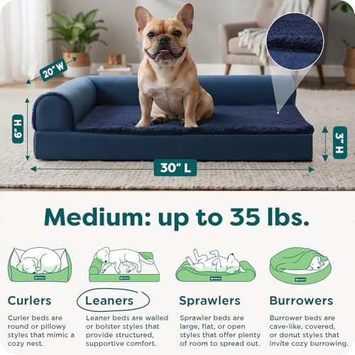 FurHaven Cooling Gel Dog Bed for Medium Dogs, L-Shaped Chaise with Cool Gel-Top Foam with a Solid Orthopedic Foam Base for Joint Support, Washable Cover, Medium, Plush & Velvet, Deep Sapphire - color: (Plush & Velvet) Deep Sapphire, size: Medium