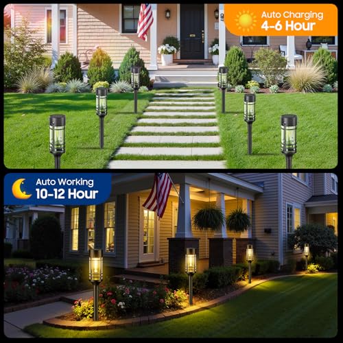 LETMY Solar Pathway Lights Outdoor, 8 Pack Solar Lights Outdoor Waterproof IP65, Bright Solar Garden Lights Outdoor, Auto On/Off Outdoor Solar Lights for Yard Walkway Driveway Landscape Garden Decor - color: Black, size: 8 PACK