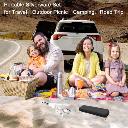 Travel Utensils Set with Silicone Case, Stainless Steel Silverware Set for Work Lunch Camping Picnic, Portable Cutlery Set on the Go, Easy to Clean (Black) - color: Black
