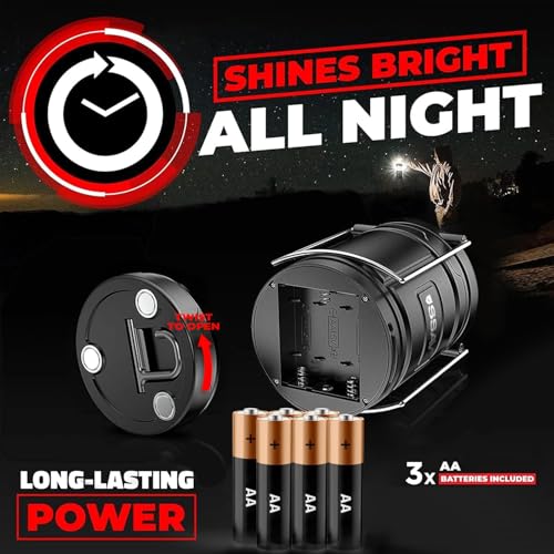 2 Pack Camping Lantern - Portable LED Battery Powered Lantern with Magnetic Base and Foldable Hook for Emergency Use or Campsites, Essential Hurricane Survival Kit | Batteries Included - color: Dark Charcoal