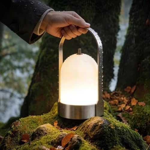 Tubicen Portable LED Outdoor Table Lamp Waterproof, 4000mAh Battery Operated Cordless Table Lamp Rechargeable, 4-Way Touch Dimmable Portable Patio Outdoor Table Lanterns for Patio Dinner Camping - color: Nickel/Waterproof