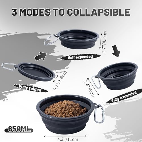 Dog Bowl Pet Collapsible Bowls, 2 Pack Collapsible Dog Water Bowls for Cats Dogs, Portable Pet Feeding Watering Dish for Walking Parking Traveling with 2 Carabiners (Black+Black, Medium) - color: Black+Black, size: Medium