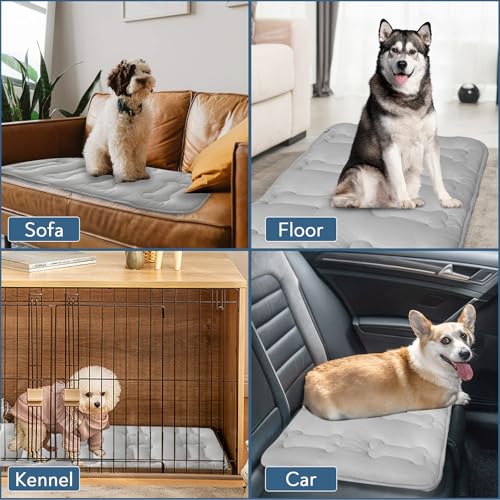 Magik & Kover Summer Dog Cooling Mat, 2 Pack 42" x 28" Indoor Outdoor Cooling Mat for Dogs Large, Machine Washable Thickened Non-Slip Cool Pad for Dogs Cats, Grey - size: 42 x 28 Inch