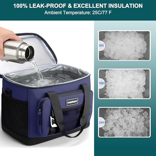 Hulongo Insulated Foldable Collapsible Cooler Bag Soft Sided Cooler for Picnic, Camping, Grocery Shopping, Beach, 30L - color: dark blue