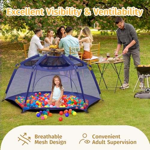 Alvantor® Baby Playpen Pop Up Play Yard 84"x84"x44”Large Kids Play Tent Indoor Outdoor Playhouse Mesh Play Pen, Mosquito Net Playpen Camping Beach Playground for Babies Toddlers Infant, Navy - color: Navy, style: Upgraded with top mesh*6