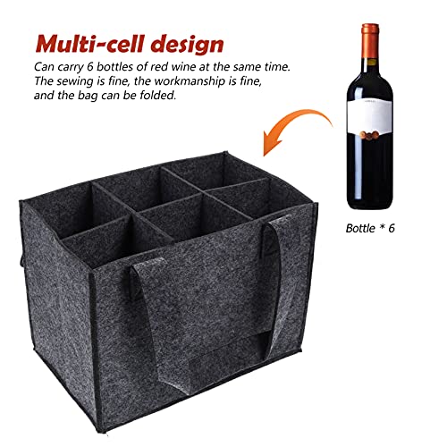 Cabilock 6 Bottle Wine Carrier Tote Bag Felt Wine Bag Portable Bottle Holder for Travel Picnic Party Storage 9.8X7X6.3 Inches