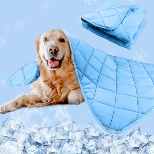 Cooling Blanket for Dogs, Dog Cooling Mat & Bed, Q-MAX>0.42- Lightweight, Durable & Breathable Pet Throw for Sofa, Car and Furniture Protector, Reversible Design, Easy to Clean, 22"x28", Blue - color: Dark blue, size: Small