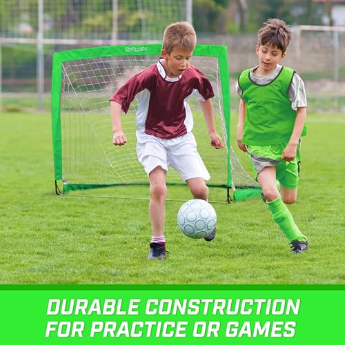 GoSports Portable Soccer Goals for Kids - 13 Color Options - Choose 4 x 3 ft or 6 x 4 ft - Team Tone Pop Up Nets for Backyard - color: Bright Green, style: 4 ft x 3 ft