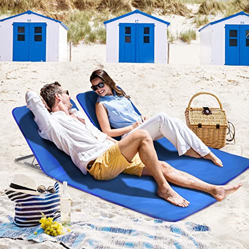 Giantex Beach Chairs for Adults 2 Pack Set with Side Table, Folding Lounge Chairs, 5 Position Adjustable Lawn Chair for Sunbathing, Patio Chaise Lounge Lightweight Backpack Camping Chairs (Navy) - color: Navy