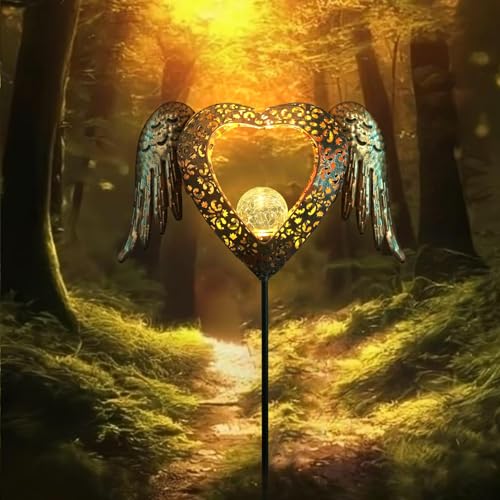 LEDs Solar Heart Stake Lights for Garden Metal Warm White, Memorial Gift - Perfect as Remembrance & Sympathy Gifts (Heart-Bronze) - style: Heart