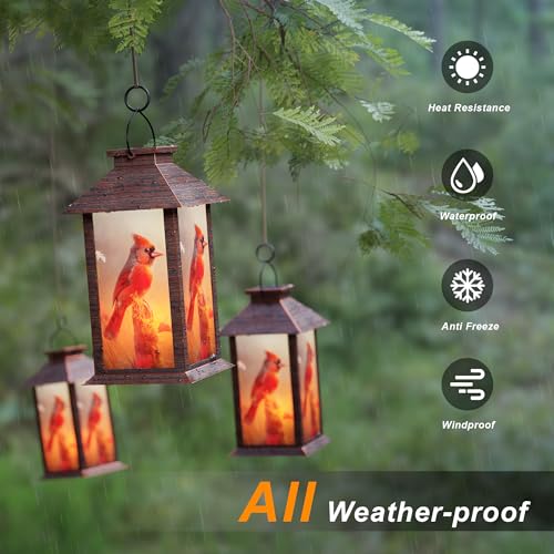 Solar Lanterns Outdoor Waterproof, Cardinal Solar Lights with LED Flickering Flameless Candle, 13'' Cardinal Gifts for Women Grandmas, Red Bird Lanterns Decor for Home Garden Patio Porch, 1 Pack - size: Red 1 Pack
